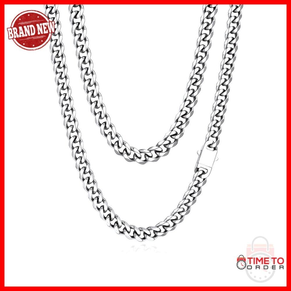 Stainless Steel Cuban Link Chain Necklace, 6mm/9mm/12mm Width, 18-30" Length